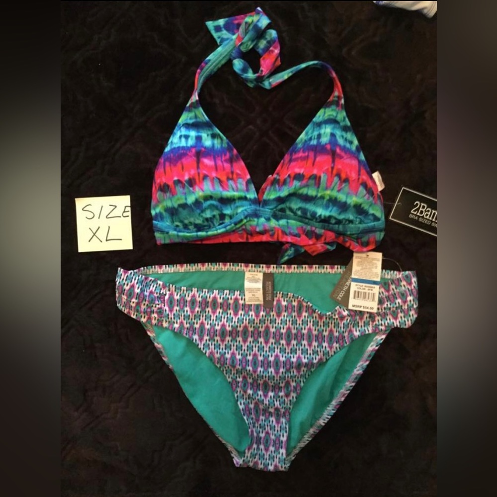 2Bamboo Multi-Color “ideal fit” Triangle Halter Bikini Swimsuit Women’s XL
